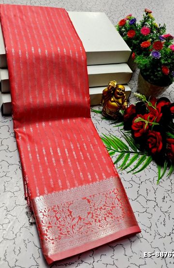 BRIDAL SILK GOLD SILVAR AND COPPER ZARI WEAVE AND WEDDING ART SILK SAREES - DARK PINK (14)