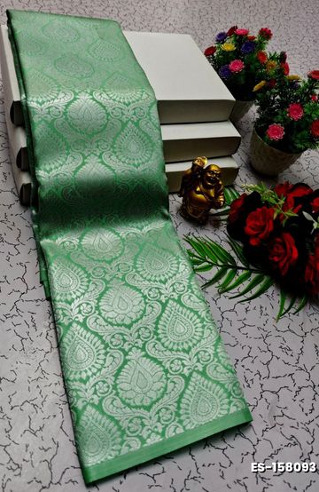 Soft Net Saree with Shimmering Weave and Designer Digital Print Blouse - MEHENDHI GREEN