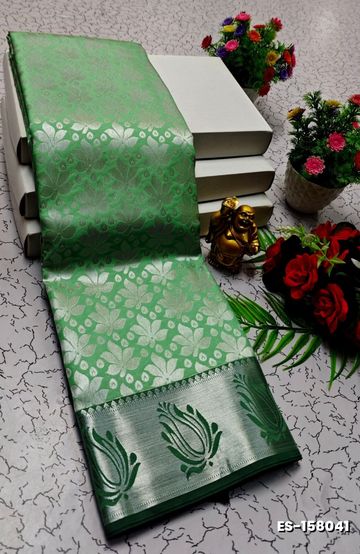 Elegant Floral Dola Silk Saree with Zari Border - LITE PEACH