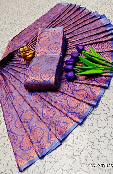 BRIDAL SILK GOLD SILVAR AND COPPER ZARI WEAVE AND WEDDING ART SILK SAREES - MAUVE COLOUR (7)