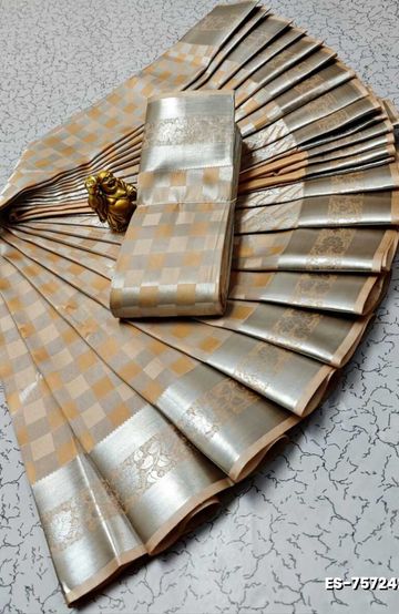 BRIDAL SILK GOLD SILVAR AND COPPER ZARI WEAVE AND WEDDING ART SILK SAREES - ORANGE (3)