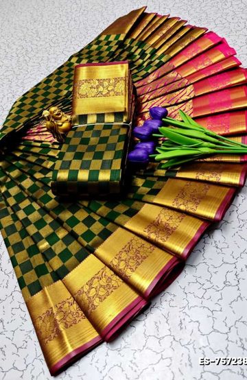 Korvai kotanji Trendy & Fancy bhutta and 2/100  Silk Cotton Sarees Function wear - DARK GREEN (2)