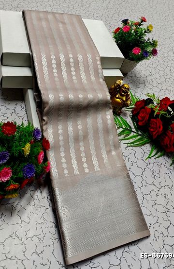 BRIDAL SILK GOLD SILVAR AND COPPER ZARI WEAVE AND WEDDING ART SILK SAREES - CHOCOLATE COLOR (1)