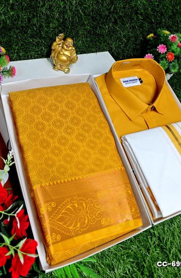 COUPLE COMBO MATCHING AND MATCHING TRADITIONAL SET MATCHING COMBO FOR FESTIVAL SEASONS - YELLOW COLOR