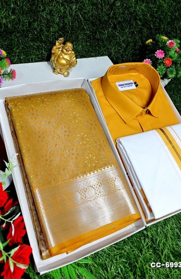 COUPLE COMBO MATCHING AND MATCHING TRADITIONAL SET MATCHING COMBO FOR FESTIVAL SEASONS - GOLD COLOUR