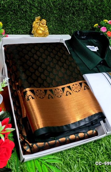 COUPLE COMBO MATCHING AND MATCHING TRADITIONAL SET MATCHING COMBO FOR FESTIVAL SEASONS - GREEN COLOUR