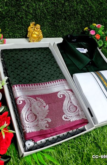 COUPLE COMBO MATCHING AND MATCHING TRADITIONAL SET MATCHING COMBO FOR FESTIVAL SEASONS - BOTTLE GREEN