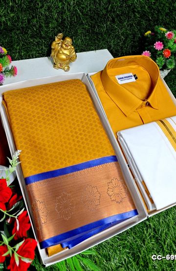 COUPLE COMBO MATCHING AND MATCHING TRADITIONAL SET MATCHING COMBO FOR FESTIVAL SEASONS - BRONCE COLOUR