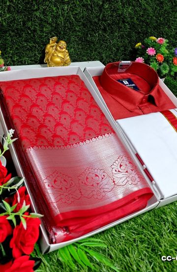 COUPLE COMBO MATCHING AND MATCHING TRADITIONAL SET MATCHING COMBO FOR FESTIVAL SEASONS - RED