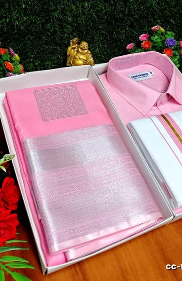 COUPLE COMBO MATCHING AND MATCHING TRADITIONAL SET MATCHING COMBO FOR FESTIVAL SEASONS - BABY PINK (2)