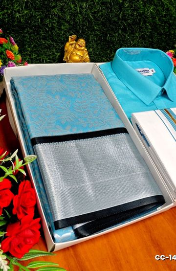 COUPLE COMBO MATCHING AND MATCHING TRADITIONAL SET MATCHING COMBO FOR FESTIVAL SEASONS - DARK SKY BLUE (2)