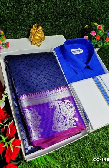 COUPLE COMBO MATCHING AND MATCHING TRADITIONAL SET MATCHING COMBO FOR FESTIVAL SEASONS - ROYAL BLUE (2)