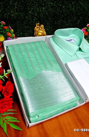 COUPLE COMBO MATCHING AND MATCHING TRADITIONAL SET MATCHING COMBO FOR FESTIVAL SEASONS - TURQUOISE GREEN (5)