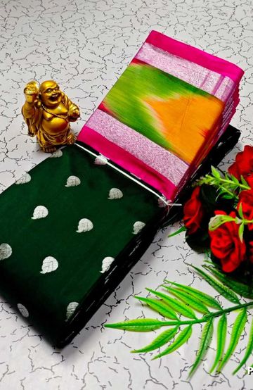 BANARASI POCHAMPALLY ALL OVER BODY SILVAR ZARI BUTTA DESIGN   FUNCTION WEAR SOFT SILK SAREES - BOTTLE GREEN