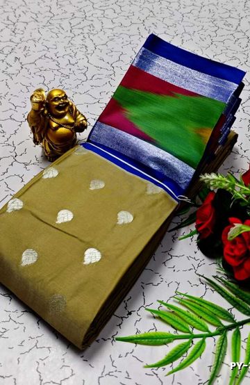 BANARASI POCHAMPALLY ALL OVER BODY SILVAR ZARI BUTTA DESIGN   FUNCTION WEAR SOFT SILK SAREES - BROWN