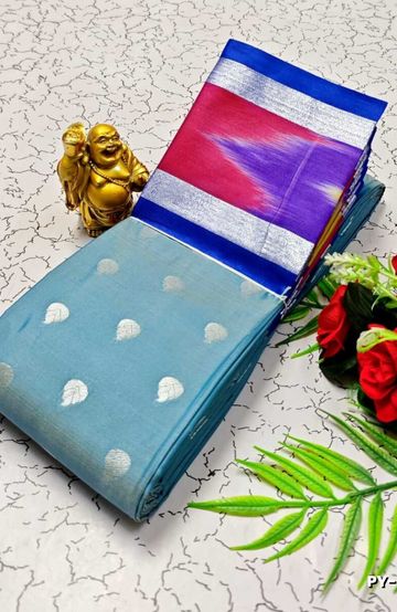 BANARASI POCHAMPALLY ALL OVER BODY SILVAR ZARI BUTTA DESIGN   FUNCTION WEAR SOFT SILK SAREES - BLUE SHADE