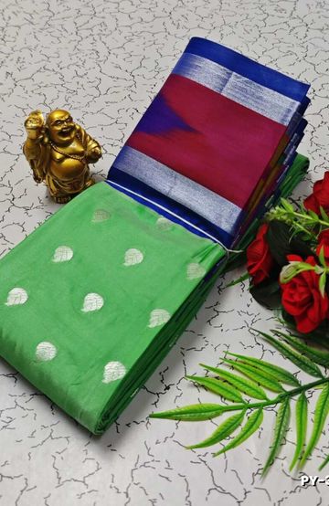 BANARASI POCHAMPALLY ALL OVER BODY SILVAR ZARI BUTTA DESIGN   FUNCTION WEAR SOFT SILK SAREES - LIGHT GREEN SHADE