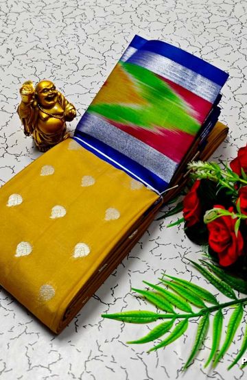 BANARASI POCHAMPALLY ALL OVER BODY SILVAR ZARI BUTTA DESIGN   FUNCTION WEAR SOFT SILK SAREES - YELLOW COLOR