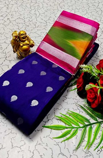 BANARASI POCHAMPALLY ALL OVER BODY SILVAR ZARI BUTTA DESIGN   FUNCTION WEAR SOFT SILK SAREES - R BLUE