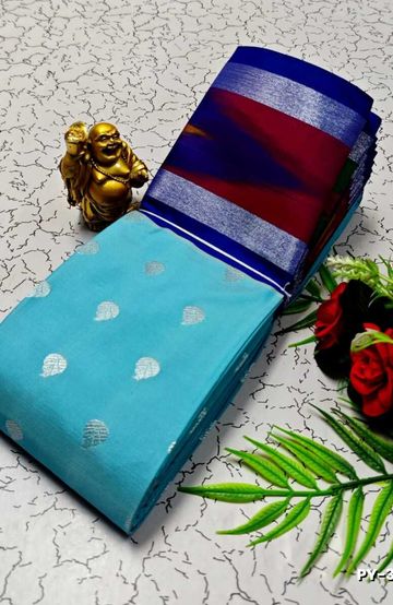 BANARASI POCHAMPALLY ALL OVER BODY SILVAR ZARI BUTTA DESIGN   FUNCTION WEAR SOFT SILK SAREES - SKY BLUE