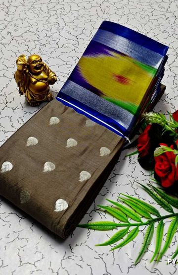 BANARASI POCHAMPALLY ALL OVER BODY SILVAR ZARI BUTTA DESIGN   FUNCTION WEAR SOFT SILK SAREES - CHOCOLATE COLOR