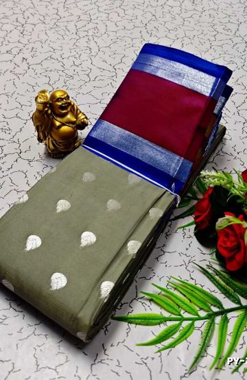 BANARASI POCHAMPALLY ALL OVER BODY SILVAR ZARI BUTTA DESIGN   FUNCTION WEAR SOFT SILK SAREES - SLATE COLOUR