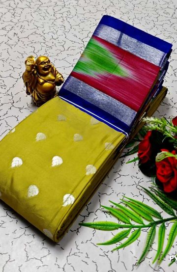 BANARASI POCHAMPALLY ALL OVER BODY SILVAR ZARI BUTTA DESIGN   FUNCTION WEAR SOFT SILK SAREES - PESTA GREEN