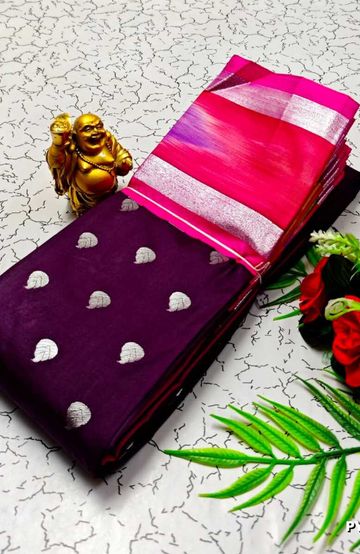 BANARASI POCHAMPALLY ALL OVER BODY SILVAR ZARI BUTTA DESIGN   FUNCTION WEAR SOFT SILK SAREES - PURPLE COLOUR