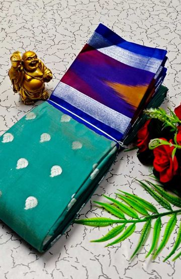 BANARASI POCHAMPALLY ALL OVER BODY SILVAR ZARI BUTTA DESIGN   FUNCTION WEAR SOFT SILK SAREES - TEAL COLOUR