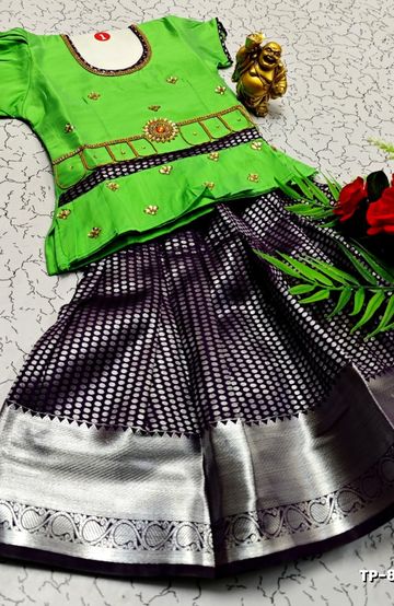 FESTIVAL AND FUNCTION WEAR TRADITIONAL KIDS PATTU PAVADAI STONE WORK DESIGN  - MEJANTA (2)