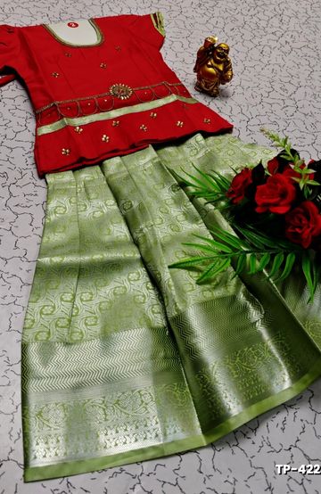FESTIVAL AND FUNCTION WEAR TRADITIONAL KIDS PATTU PAVADAI STONE WORK DESIGN  - MEJANTA (2)