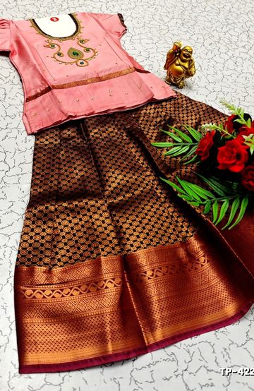 FESTIVAL AND FUNCTION WEAR TRADITIONAL KIDS PATTU PAVADAI STONE WORK DESIGN  - BABY PINK (1)