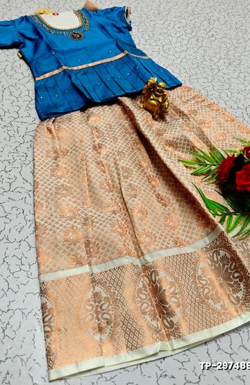 TRADITIONAL KIDS PATTU PAVADAI SET FUNCTION AND FESTIVAL WEAR - YELLOW COLOR (1)