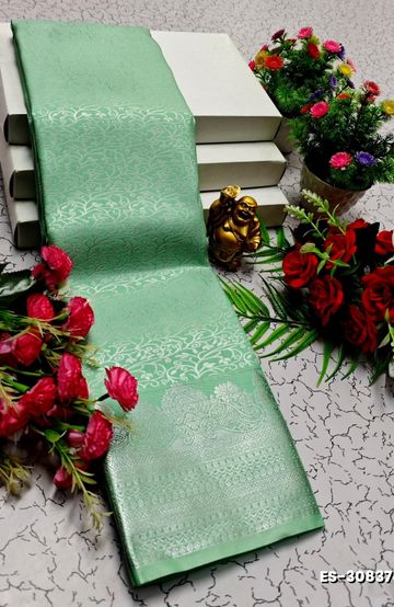 Digital printing dola silk cotton sarees - PESTA GREEN (1)