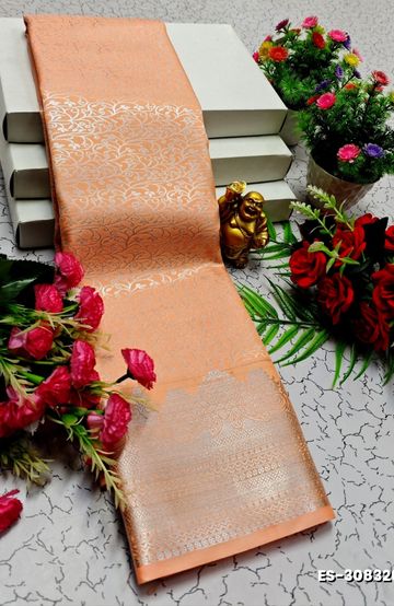 Luxurious heavy work blouse fabric with floral goldwork jaal border - BLUE SHADE (2)