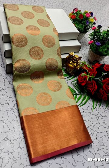 BRIDAL SILK GOLD SILVAR AND COPPER ZARI WEAVE AND WEDDING ART SILK SAREES - MAUVE COLOUR (7)