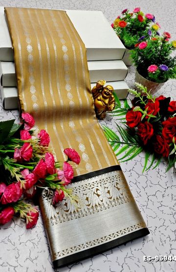 BRIDAL SILK GOLD SILVAR AND COPPER ZARI WEAVE AND WEDDING ART SILK SAREES - SKY BLUE