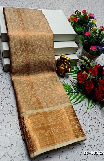 MODERN FANCY SOFT SILK SAREES WITH BUTTA DESIGN - LIGHT ORANGE (1)