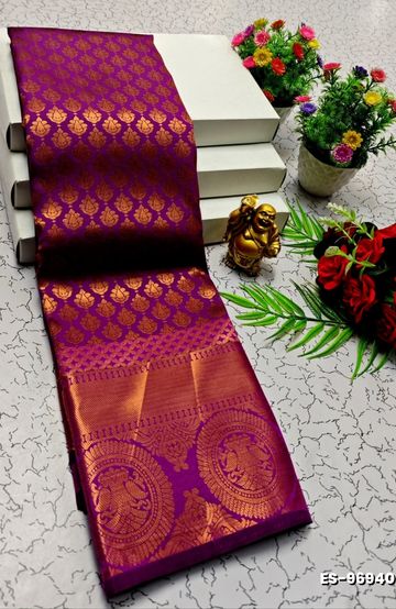 BRIDAL SILK GOLD SILVAR AND COPPER ZARI WEAVE AND WEDDING ART SILK SAREES - REXONA