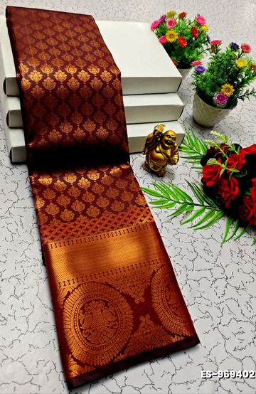 BRIDAL SILK GOLD SILVAR AND COPPER ZARI WEAVE AND WEDDING ART SILK SAREES - RED (1)