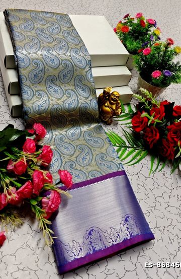 BRIDAL SILK GOLD SILVAR AND COPPER ZARI WEAVE AND WEDDING ART SILK SAREES - NORMAL  BLUE (2)