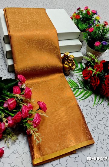 BRIDAL SILK GOLD SILVAR AND COPPER ZARI WEAVE AND WEDDING ART SILK SAREES - BRONCE COLOUR