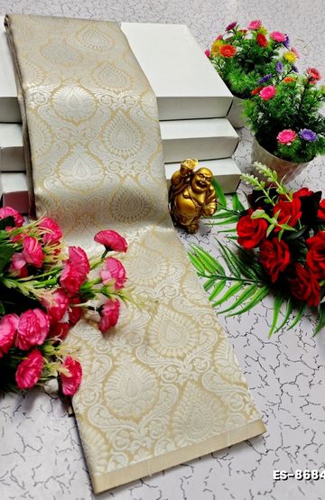 BRIDAL SILK GOLD SILVAR AND COPPER ZARI WEAVE AND WEDDING ART SILK SAREES - LIGHT PEACH (2)