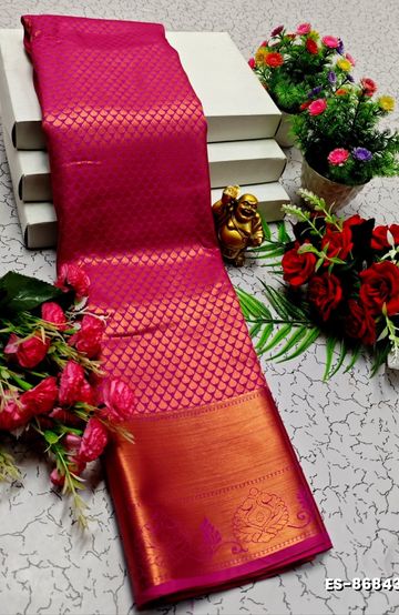 BRIDAL SILK GOLD SILVAR AND COPPER ZARI WEAVE AND WEDDING ART SILK SAREES - VADAMALLI
