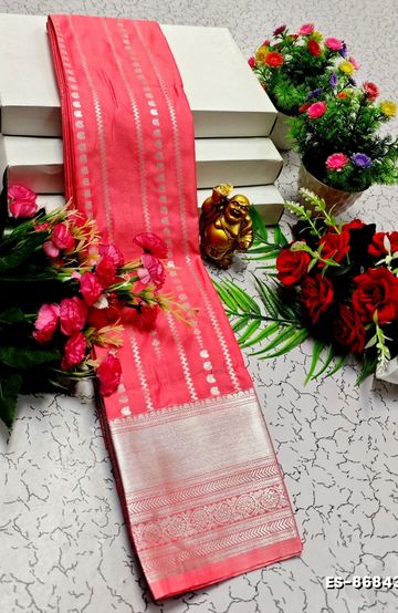 BRIDAL SILK GOLD SILVAR AND COPPER ZARI WEAVE AND WEDDING ART SILK SAREES - DARK PINK (4)