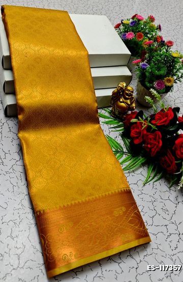 BRIDAL SILK GOLD SILVAR AND COPPER ZARI WEAVE AND WEDDING ART SILK SAREES - ORANGE (3)