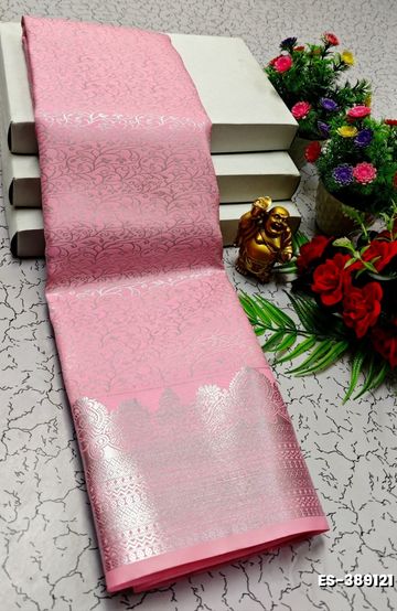 BRIDAL SILK GOLD SILVAR AND COPPER ZARI WEAVE AND WEDDING ART SILK SAREES - BABY PINK (7)