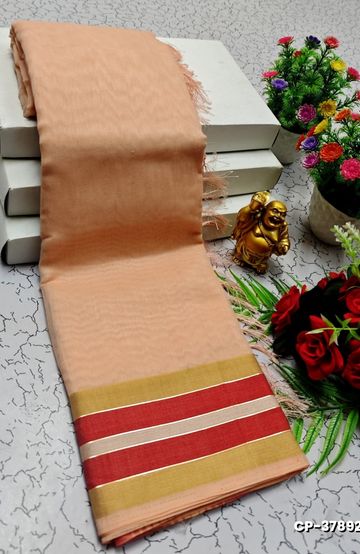 FANCY PLAIN COTTON SOFT SILK SAREES - LIGHT SANDLE (1)