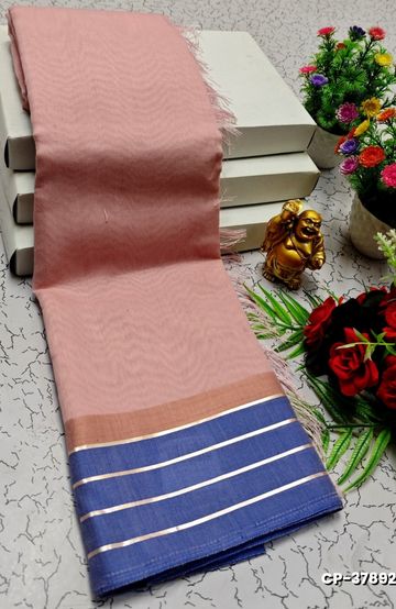 FANCY PLAIN COTTON SOFT SILK SAREES - BABY PINK (4)