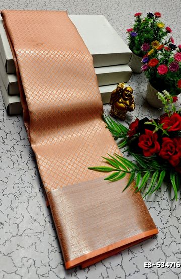 BRIDAL SILK GOLD SILVAR AND COPPER ZARI WEAVE AND WEDDING ART SILK SAREES - ORANGE (3)